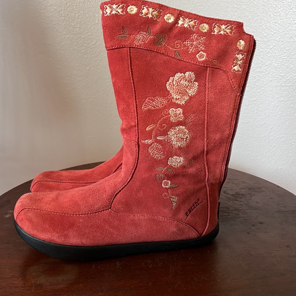 Earth Red Embroidered Women's Boots - Picture 2 of 11